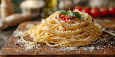 ai generado clásico pasta en cocina antecedentes. dieta y comida concepto. foto