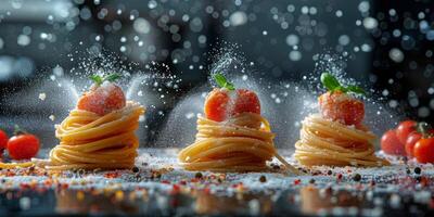 AI Generated Classic Pasta on kitchen background. Diet and food concept. photo