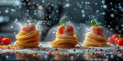 ai generado clásico pasta en cocina antecedentes. dieta y comida concepto. foto