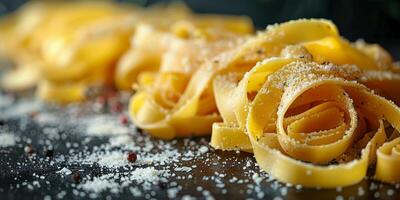 AI Generated Classic Pasta on kitchen background. Diet and food concept. photo