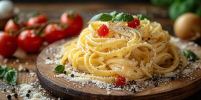 ai generado clásico pasta en cocina antecedentes. dieta y comida concepto. foto