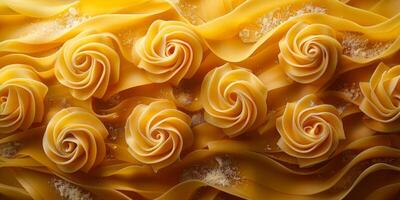 AI Generated Classic Pasta on kitchen background. Diet and food concept. photo