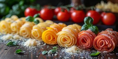 ai generado clásico pasta en cocina antecedentes. dieta y comida concepto. foto