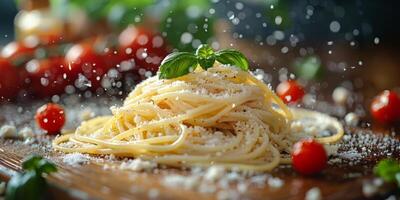 ai generado clásico pasta en cocina antecedentes. dieta y comida concepto. foto