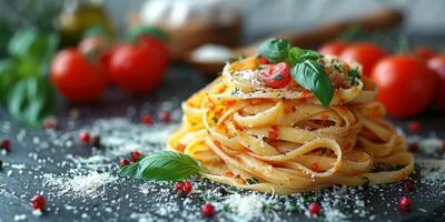 ai generado clásico pasta en cocina antecedentes. dieta y comida concepto. foto