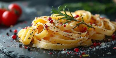 ai generado clásico pasta en cocina antecedentes. dieta y comida concepto. foto