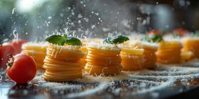 AI Generated Classic Pasta on kitchen background. Diet and food concept. photo