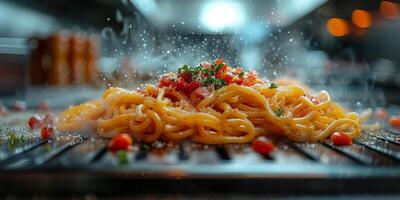 ai generado clásico pasta en cocina antecedentes. dieta y comida concepto. foto