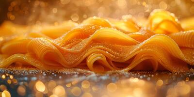 AI Generated Classic Pasta on kitchen background. Diet and food concept. photo