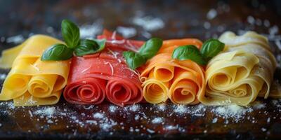 AI Generated Classic Pasta on kitchen background. Diet and food concept. photo