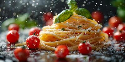 ai generado clásico pasta en cocina antecedentes. dieta y comida concepto. foto