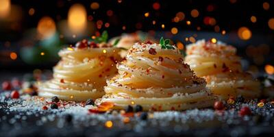 ai generado clásico pasta en cocina antecedentes. dieta y comida concepto. foto