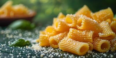 AI Generated Classic Pasta on kitchen background. Diet and food concept. photo