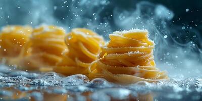 AI Generated Classic Pasta on kitchen background. Diet and food concept. photo