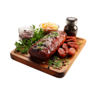 AI generated Baked Sausage on Wooden Board png
