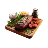 ai généré cuit saucisse sur en bois planche png