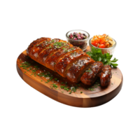 AI generated Baked Sausage on Wooden Board png