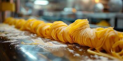 AI Generated Classic Pasta on kitchen background. Diet and food concept. photo