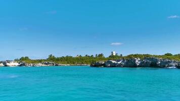 Beautiful tropical natural beach jungle forest panorama Contoy island Mexico. video