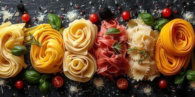 AI Generated Classic Pasta on kitchen background. Diet and food concept. photo