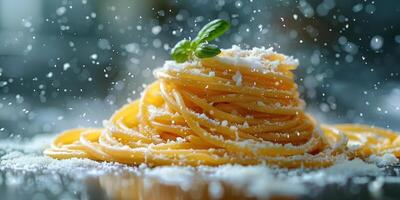 ai generado clásico pasta en cocina antecedentes. dieta y comida concepto. foto