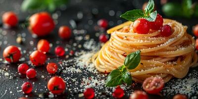 ai generado clásico pasta en cocina antecedentes. dieta y comida concepto. foto