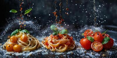 AI Generated Classic Pasta on kitchen background. Diet and food concept. photo