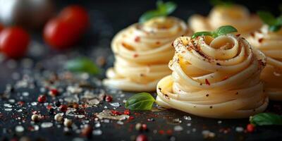 ai generado clásico pasta en cocina antecedentes. dieta y comida concepto. foto