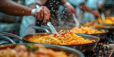 ai generado clásico pasta en cocina antecedentes. dieta y comida concepto. foto