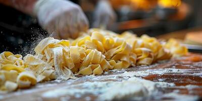 ai generado clásico pasta en cocina antecedentes. dieta y comida concepto. foto