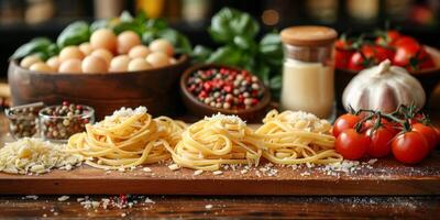 ai generado clásico pasta en cocina antecedentes. dieta y comida concepto. foto