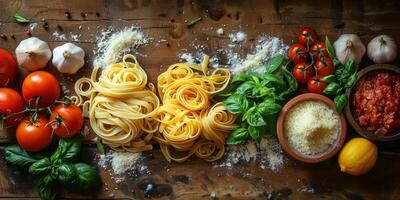 AI Generated Classic Pasta on kitchen background. Diet and food concept. photo