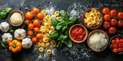 AI Generated Classic Pasta on kitchen background. Diet and food concept. photo