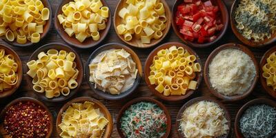 AI Generated Classic Pasta on kitchen background. Diet and food concept. photo