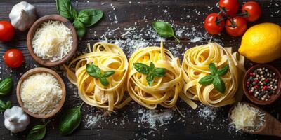 AI Generated Classic Pasta on kitchen background. Diet and food concept. photo