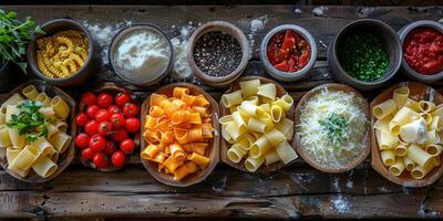 AI Generated Classic Pasta on kitchen background. Diet and food concept. photo