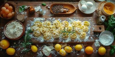 ai generado clásico pasta en cocina antecedentes. dieta y comida concepto. foto