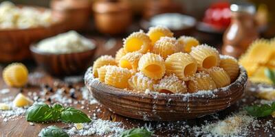 ai generado clásico pasta en cocina antecedentes. dieta y comida concepto. foto