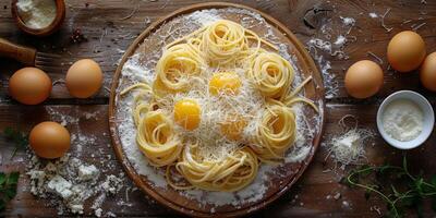 ai generado clásico pasta en cocina antecedentes. dieta y comida concepto. foto