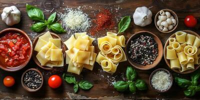 AI Generated Classic Pasta on kitchen background. Diet and food concept. photo