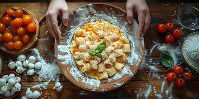 ai generado clásico pasta en cocina antecedentes. dieta y comida concepto. foto