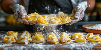 ai generado clásico pasta en cocina antecedentes. dieta y comida concepto. foto