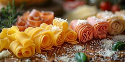AI Generated Classic Pasta on kitchen background. Diet and food concept. photo