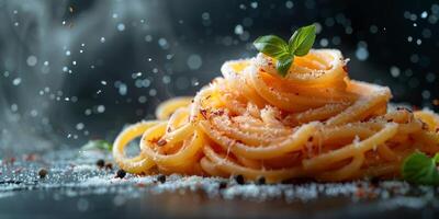 ai generado clásico pasta en cocina antecedentes. dieta y comida concepto. foto