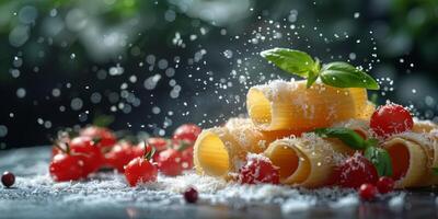 ai generado clásico pasta en cocina antecedentes. dieta y comida concepto. foto