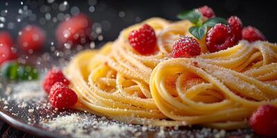 ai generado clásico pasta en cocina antecedentes. dieta y comida concepto. foto