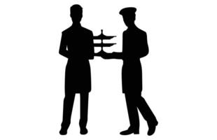 Chef and waiter activity silhouette, Vector illustration of silhouettes of restaurant staff and waiters