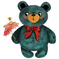 cute green bear with flowers and butterfly png