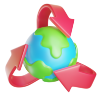 Green Earth 3d render on isolated background for Earth Day, recycle icon for the green globe,3d rendering illustration png