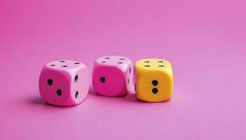 AI generated Yellow and pink dices on colorful background photo